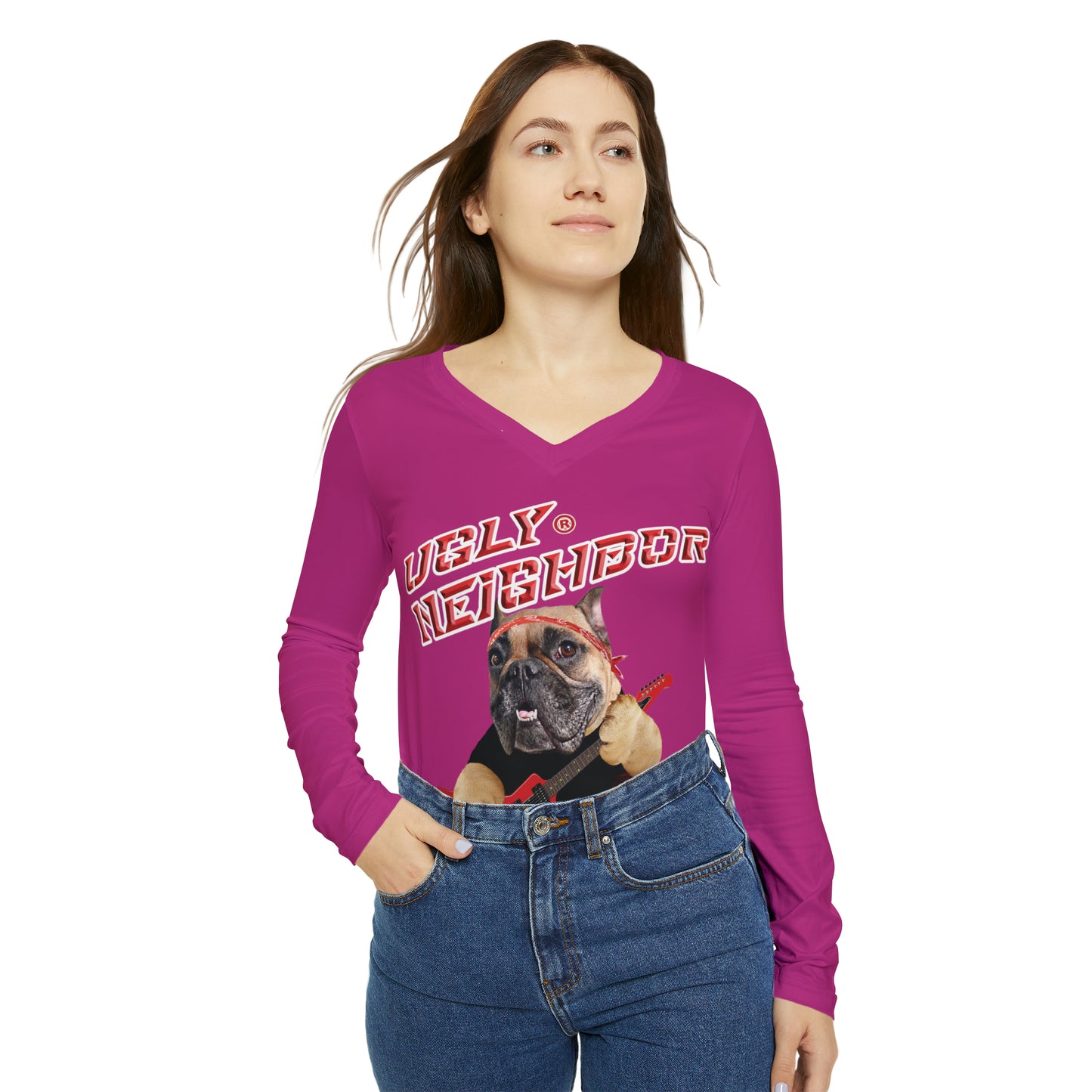 Ugly Neighbor II Women's Long Sleeve V-neck Shirt - Pink