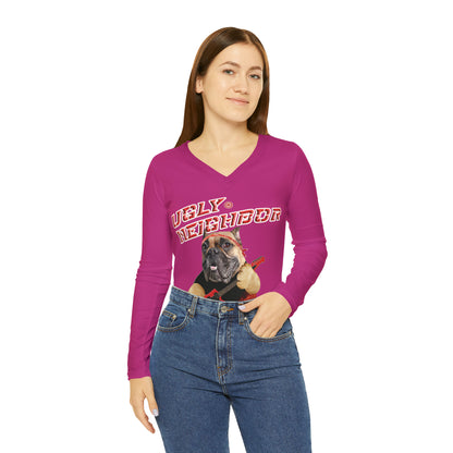 Ugly Neighbor Chic Long Sleeve V-Neck Tee - Pink