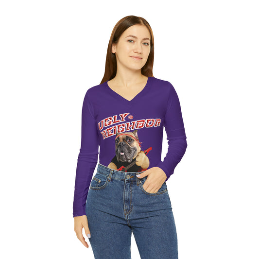 Ugly Neighbor II Women's Long Sleeve V-neck Shirt - Purple