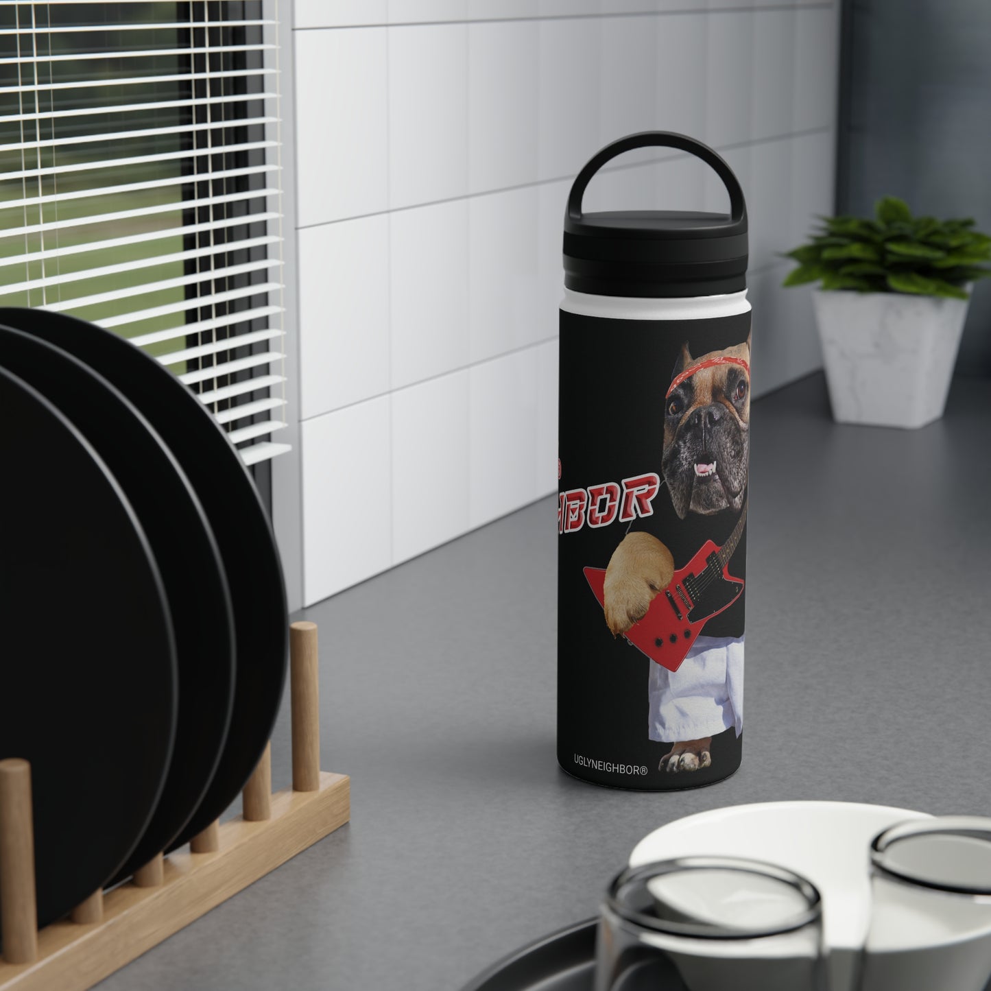 Ugly Neighbor Stainless Steel Water Bottle, Handle Lid