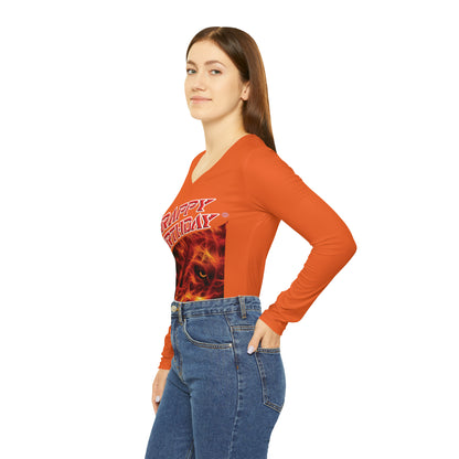 Crappy Birthday Chic Long Sleeve V-Neck Tee - Orange