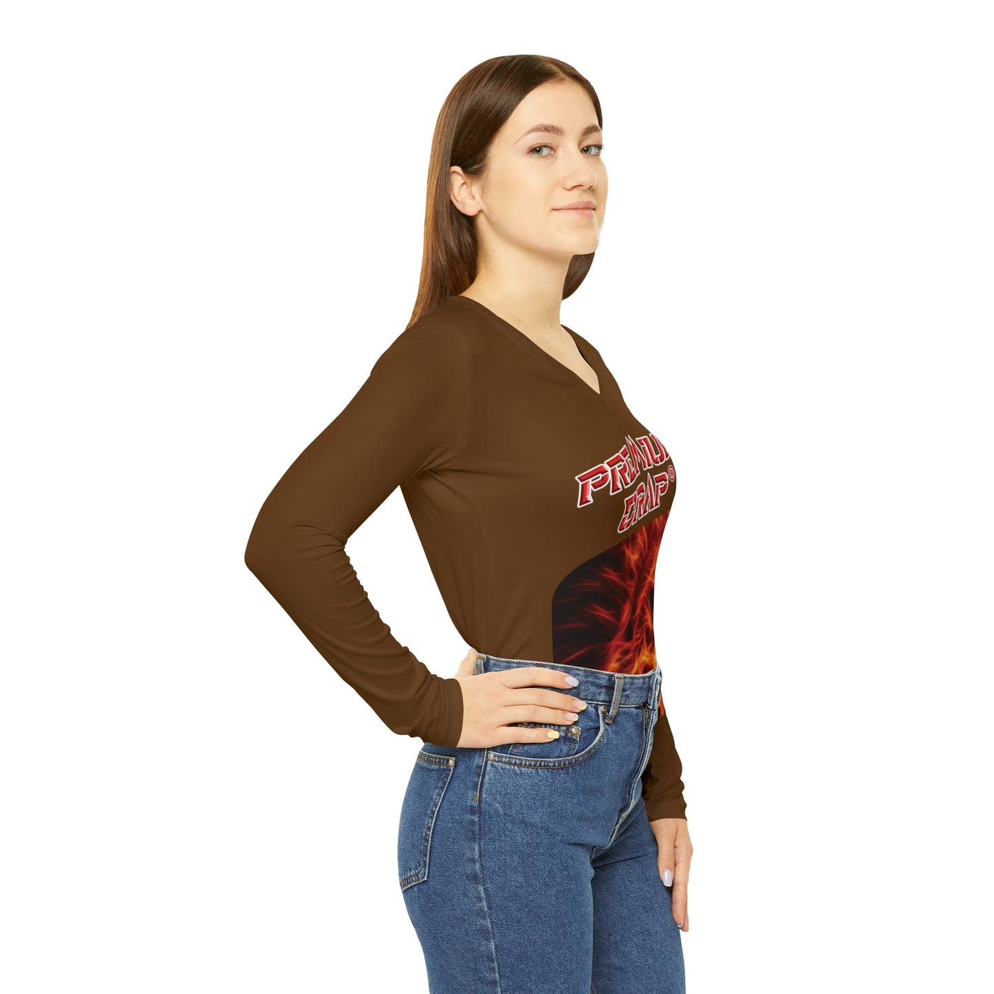 Premium Crap Chic Long Sleeve V-Neck Tee - Brown