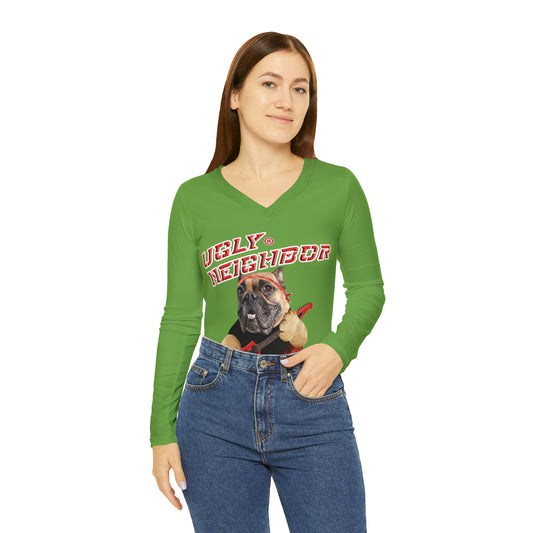 Ugly Neighbor II Women's Long Sleeve V-neck Shirt - Green