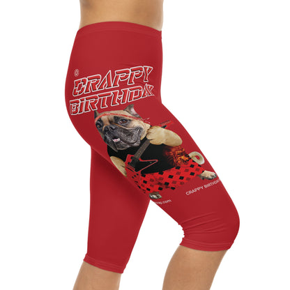 Crappy Birthday II Women’s Capri Leggings - Dark Red