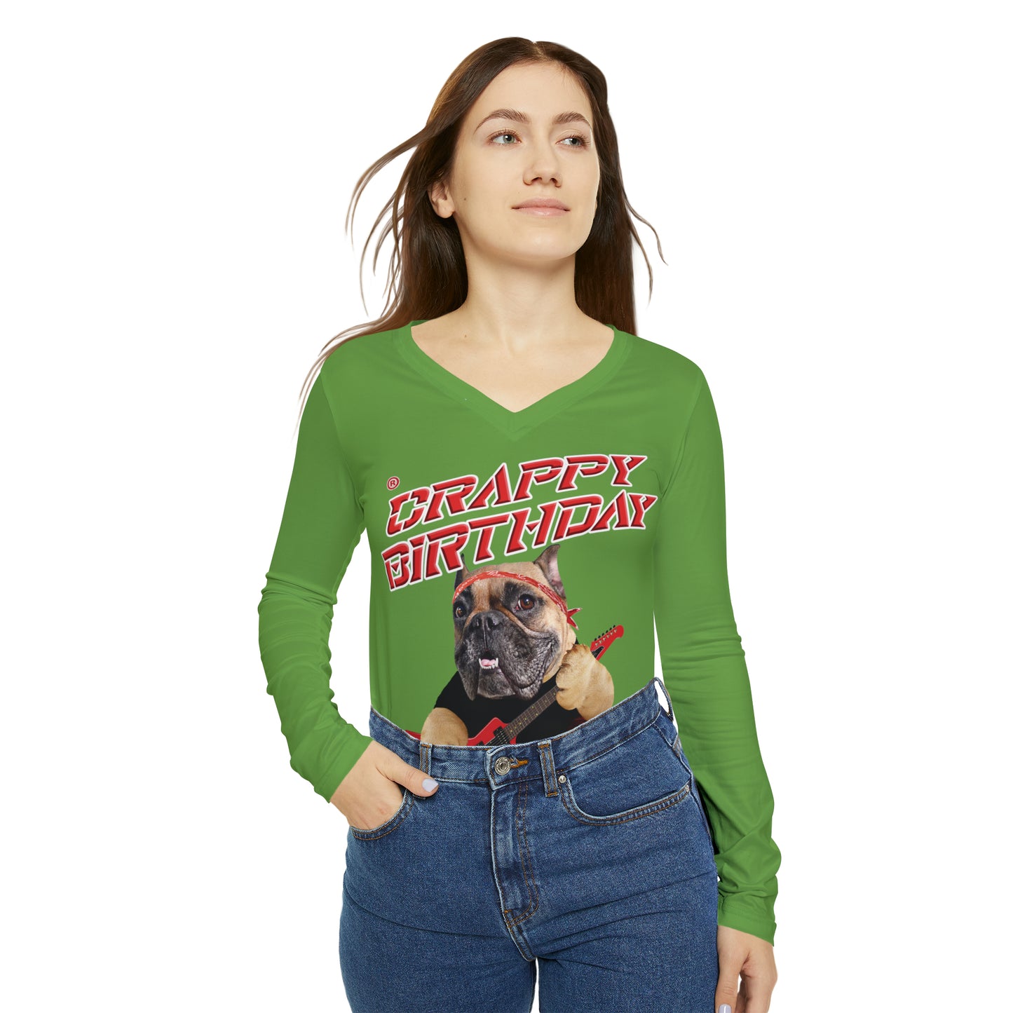 Crappy Birthday II Women's Long Sleeve V-neck Shirt - Green