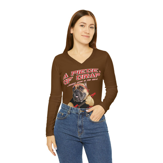 A Piece Of Crap II Women's Long Sleeve V-neck Shirt - Brown