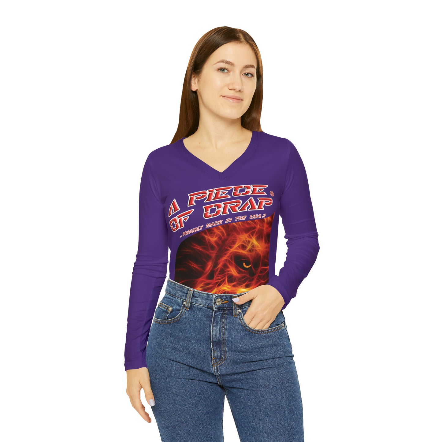 A Piece Of Crap Chic Long Sleeve V-Neck Tee - Purple