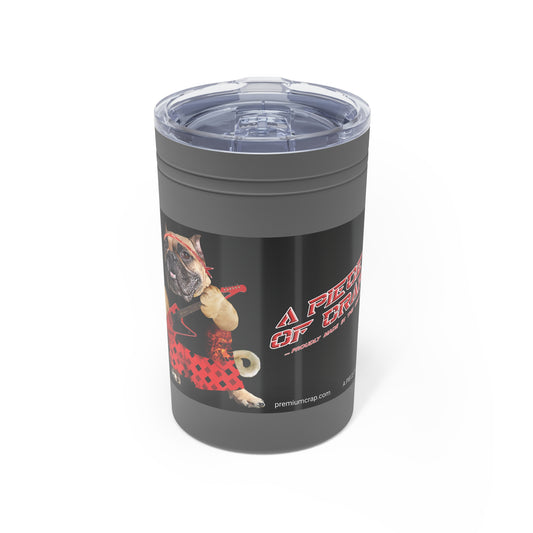 Gray tumbler with a graphic design on a white background