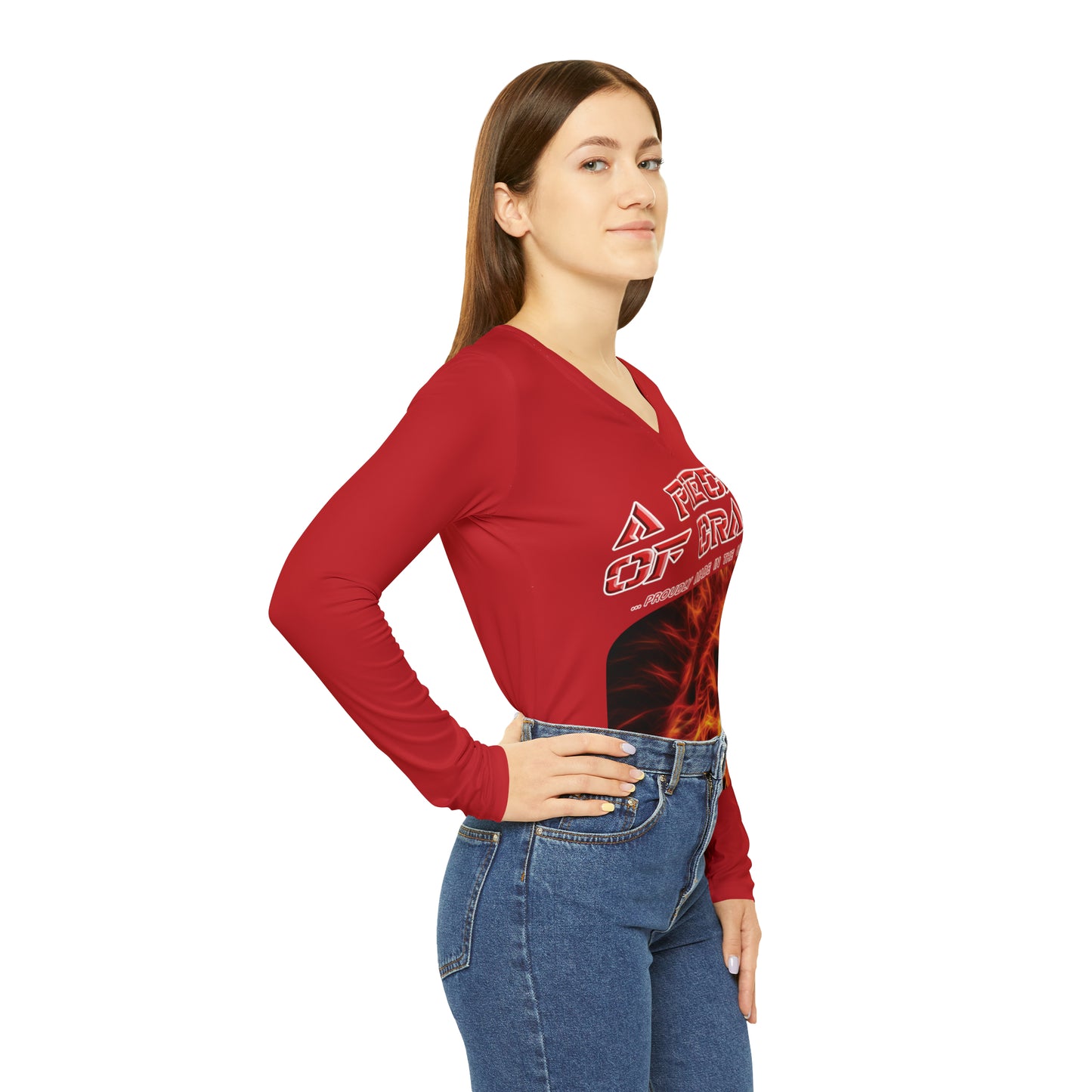 A Piece Of Crap Chic Long Sleeve V-Neck Tee - Dark Red