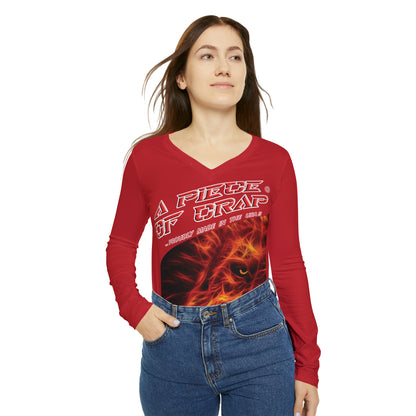 A Piece Of Crap Chic Long Sleeve V-Neck Tee - Dark Red