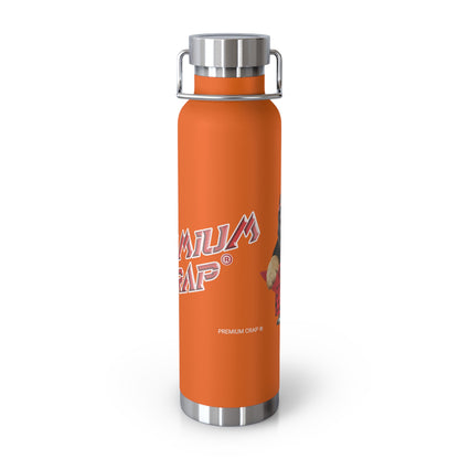 Orange water bottle with silver cap on a white background