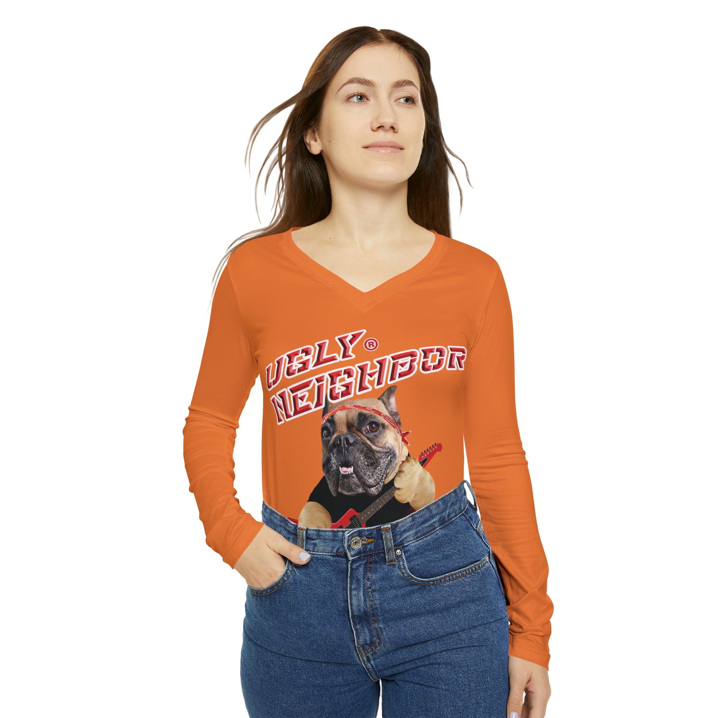 Ugly Neighbor II Women's Long Sleeve V-neck Shirt - Crusta