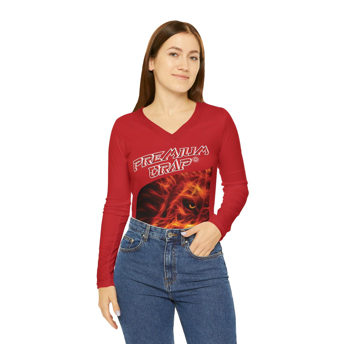 Premium Crap Chic Long Sleeve V-Neck Tee - Dark Red