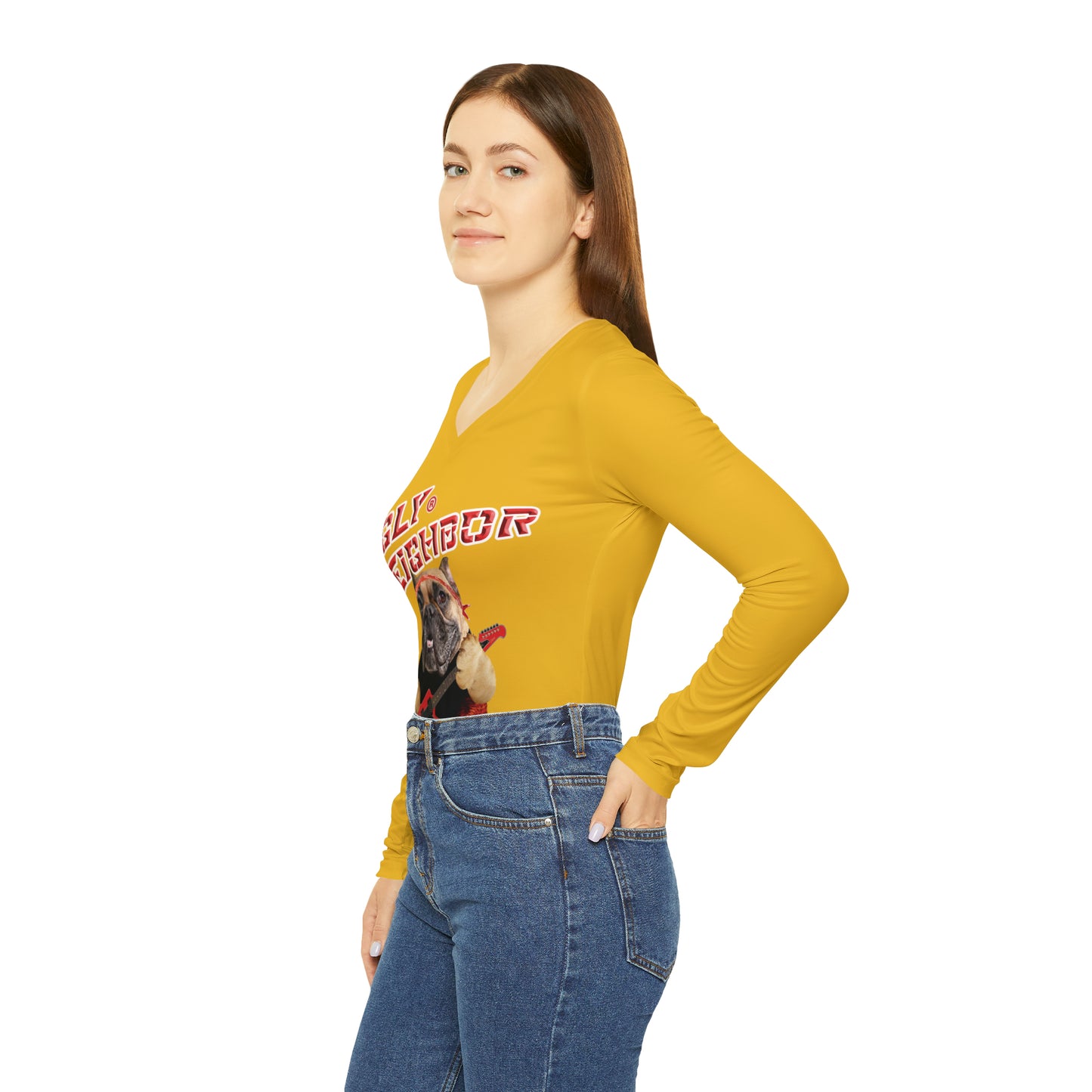 Ugly Neighbor Chic Long Sleeve V-Neck Tee - Yellow