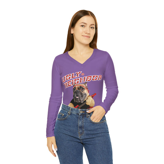 Ugly Neighbor II Women's Long Sleeve V-neck Shirt - Light Purple