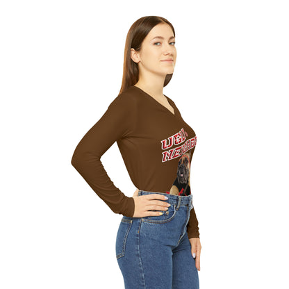 Ugly Neighbor Chic Long Sleeve V-Neck Tee - Brown