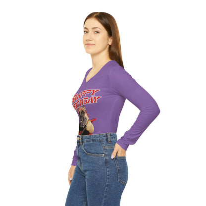 Crappy Birthday II Women's Long Sleeve V-neck Shirt - Light Purple