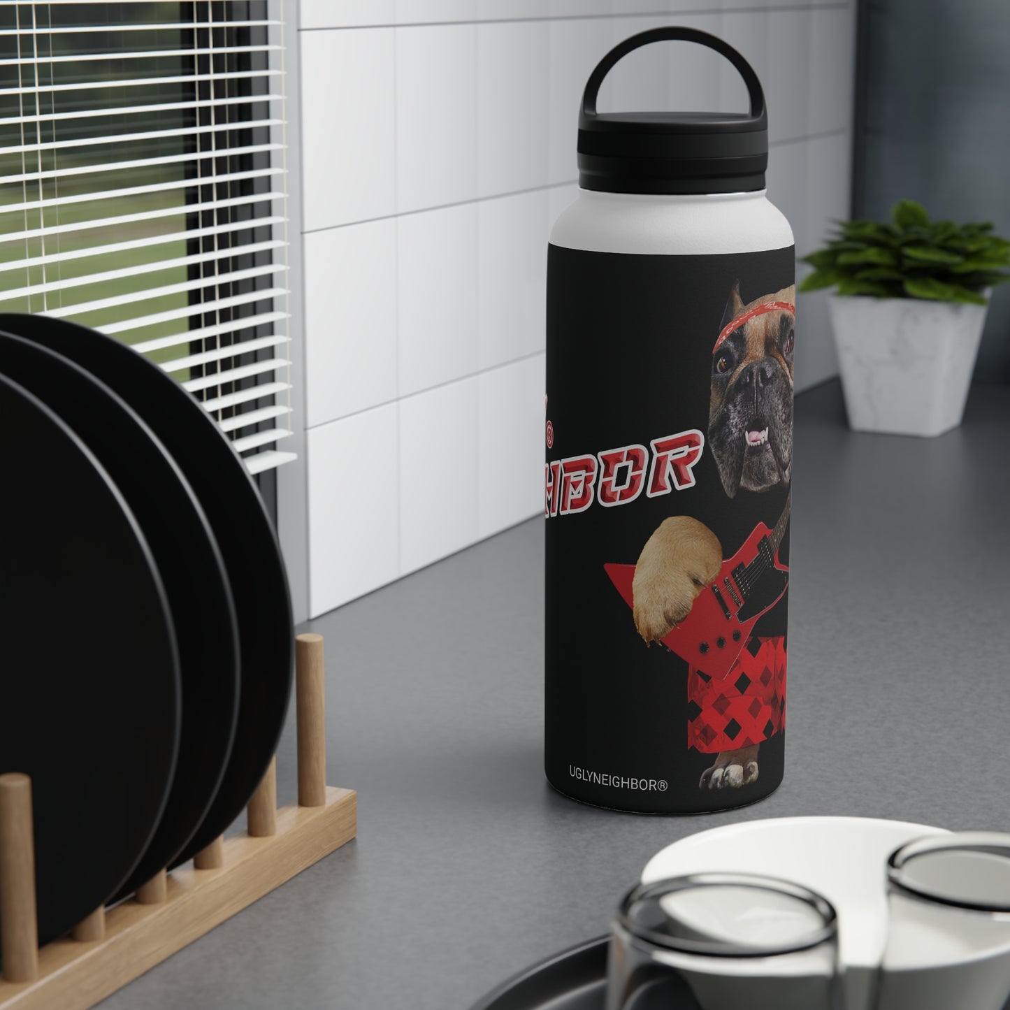 Ugly Neighbor II Stainless Steel Water Bottle, Handle Lid