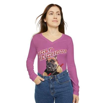 Ugly Neighbor II Women's Long Sleeve V-neck Shirt - Light Pink