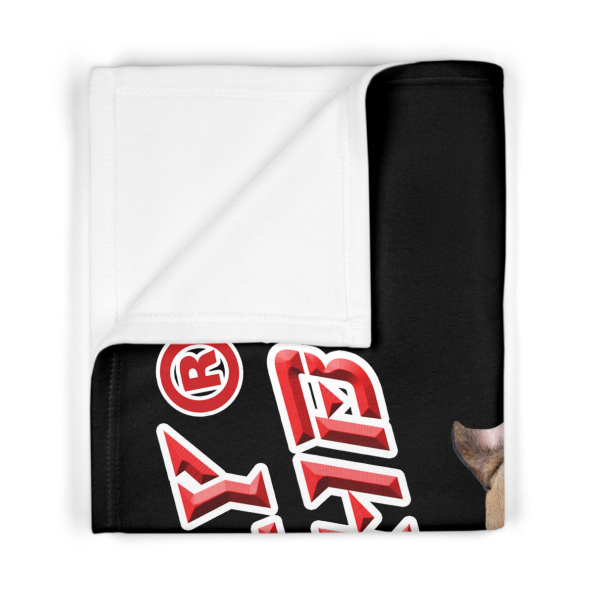 Fleece blanket with a dog playing guitar and 'Ugly Neighbor' text on a black background
