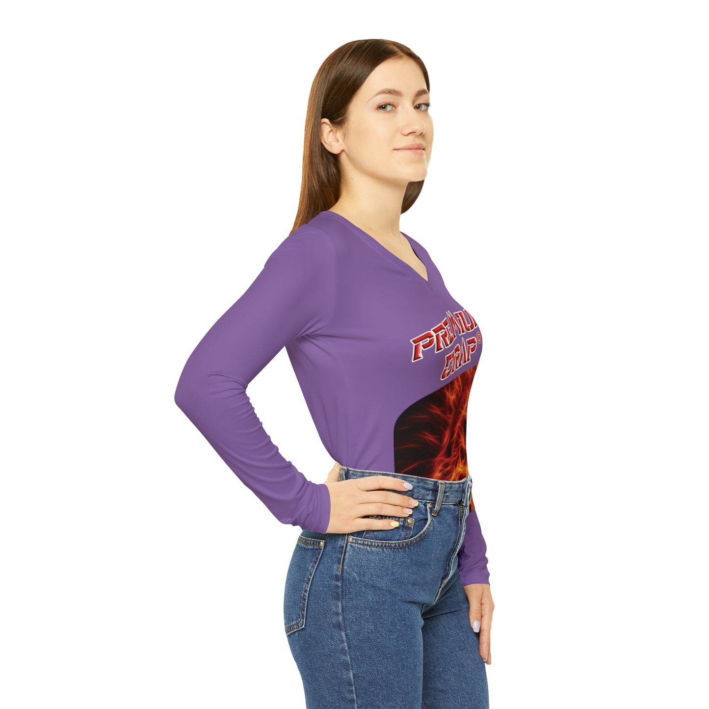 Premium Crap Chic Long Sleeve V-Neck Tee - Light Purple