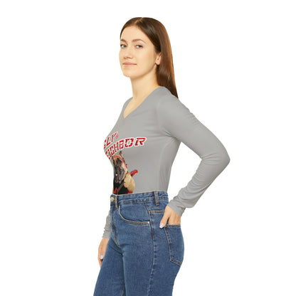 Ugly Neighbor II Women's Long Sleeve V-neck Shirt - Light Grey