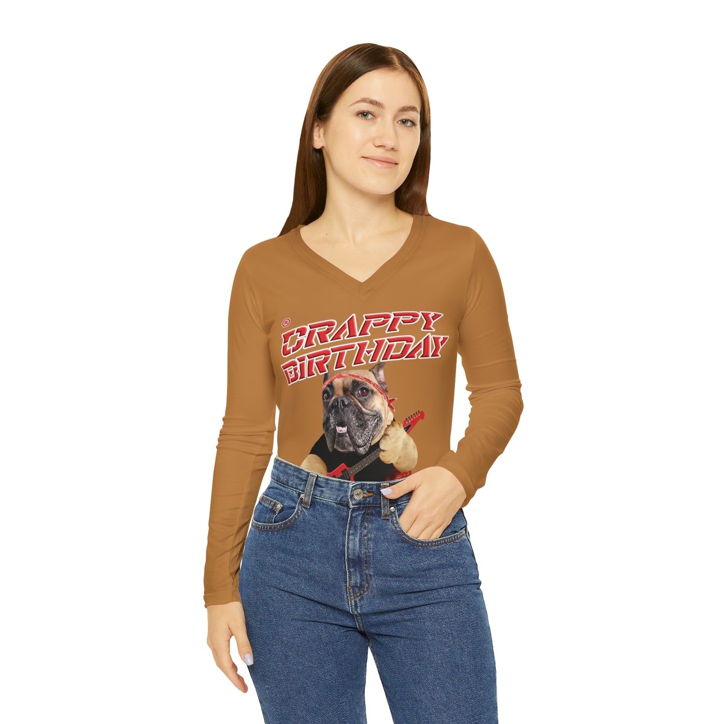 Crappy Birthday II Women's Long Sleeve V-neck Shirt - Light Brown