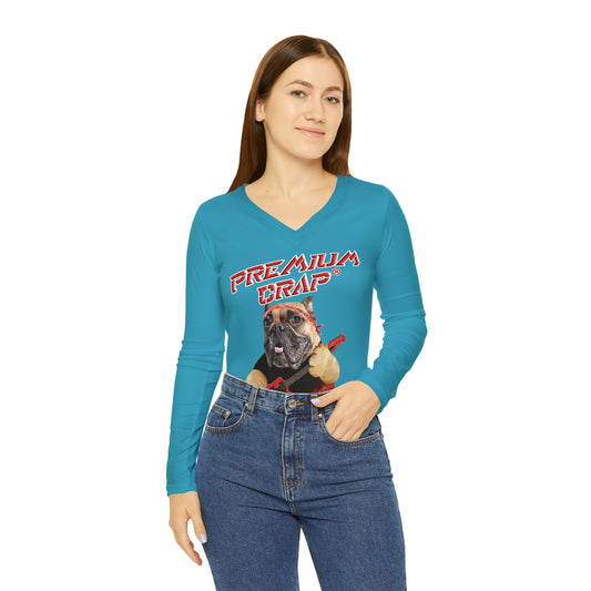 Premium Crap Women's Long Sleeve V-neck Shirt - Turquoise