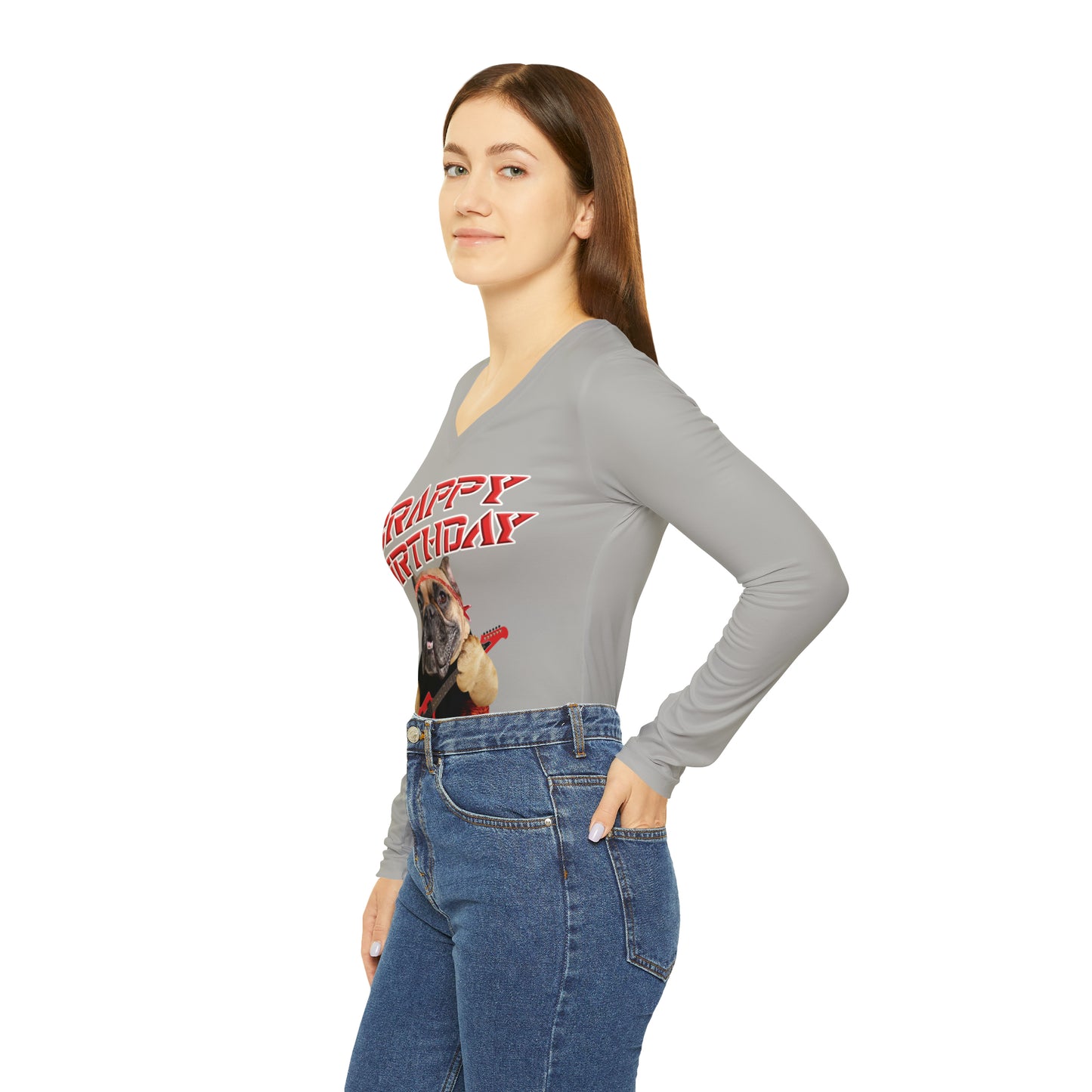 Crappy Birthday II Women's Long Sleeve V-neck Shirt - Light Grey