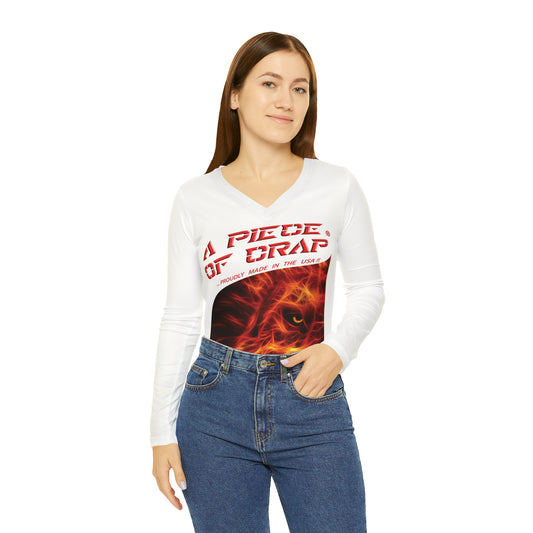 A Piece Of Crap Chic Long Sleeve V-Neck Tee - White
