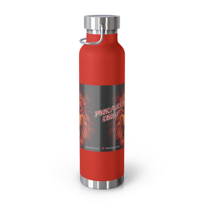 A red insulated water bottle with a black and red flame graphic label reading 'Premium Crap', featuring a silver metal cap and base, shown on a white background.