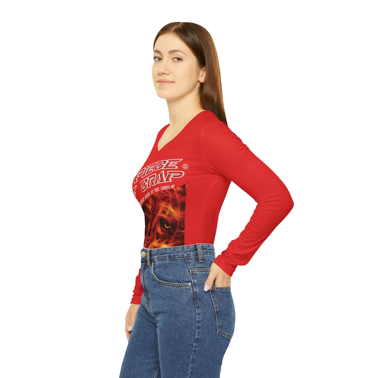 A Piece Of Crap Chic Long Sleeve V-Neck Tee - Red