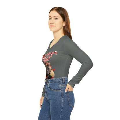 Premium Crap Women's Long Sleeve V-neck Shirt - Dark Grey