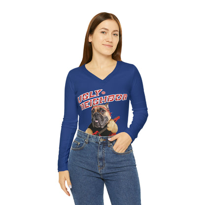 Ugly Neighbor Chic Long Sleeve V-Neck Tee - Dark Blue