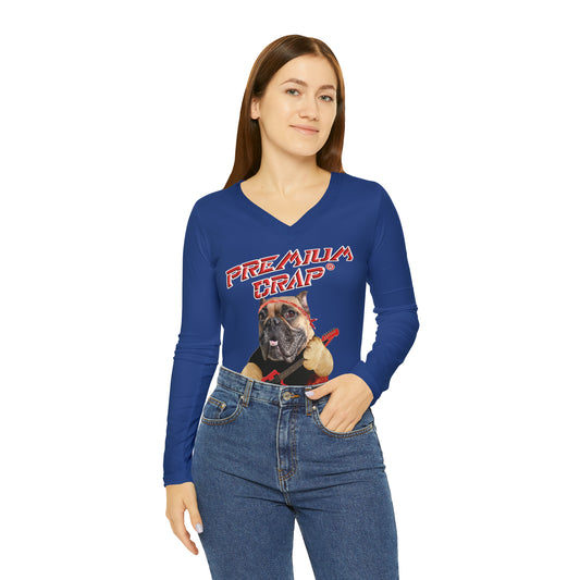 Premium Crap Women's Long Sleeve V-neck Shirt - Dark Blue