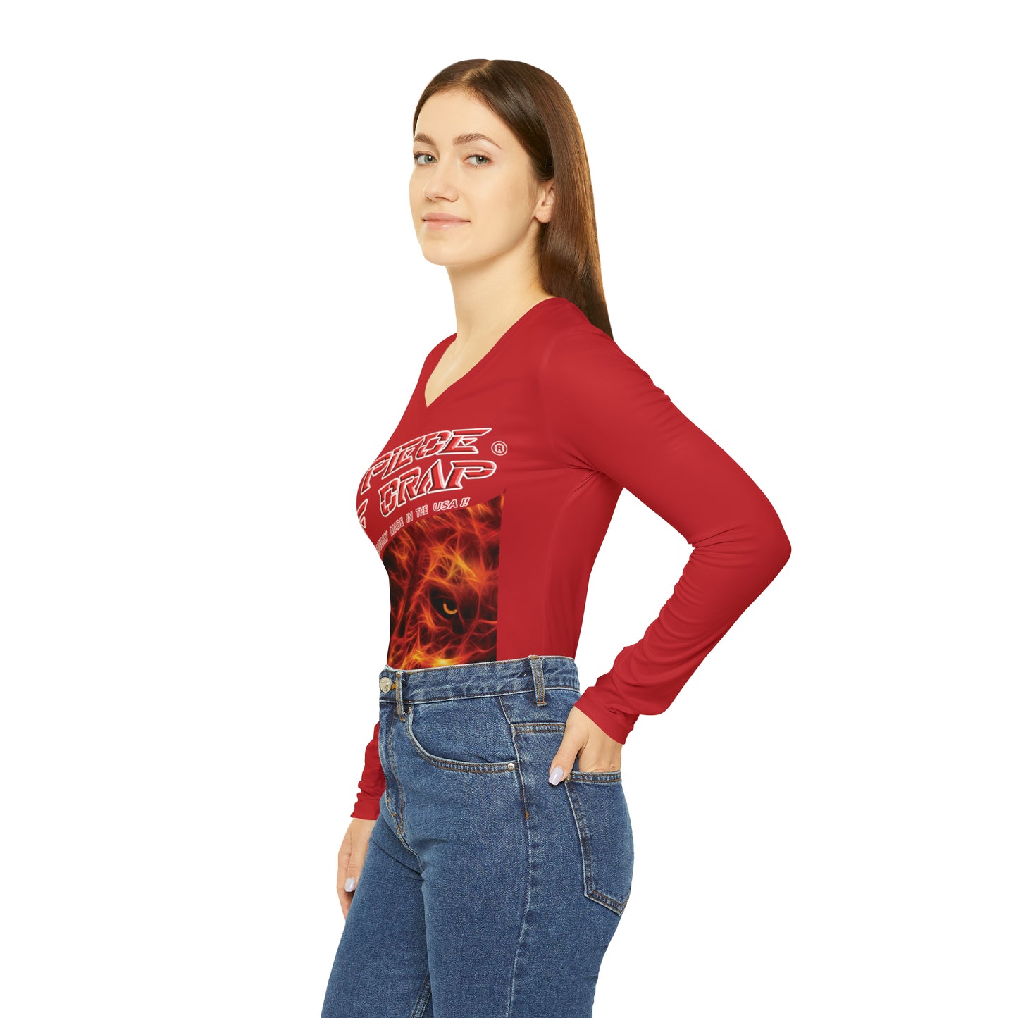 A Piece Of Crap Chic Long Sleeve V-Neck Tee - Dark Red