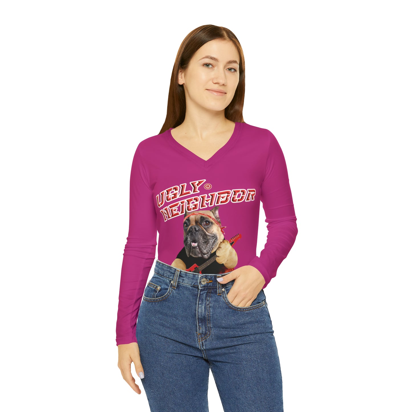 Ugly Neighbor II Women's Long Sleeve V-neck Shirt - Pink