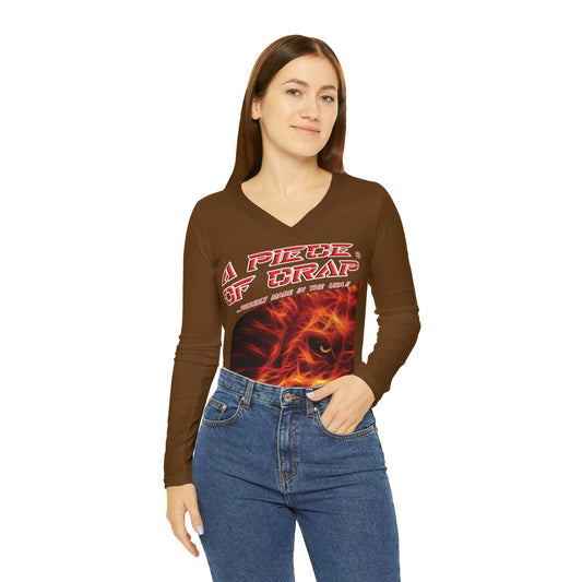 A Piece Of Crap Chic Long Sleeve V-Neck Tee - Brown