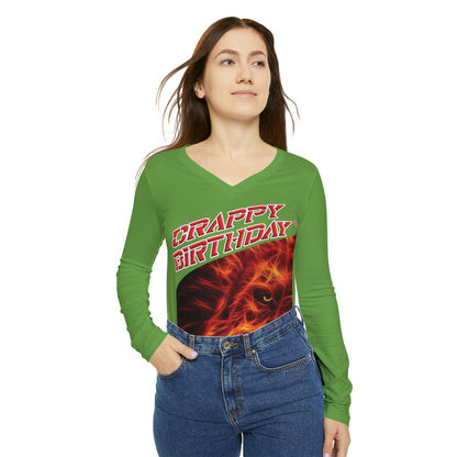 Crappy Birthday Chic Long Sleeve V-Neck Tee - Green