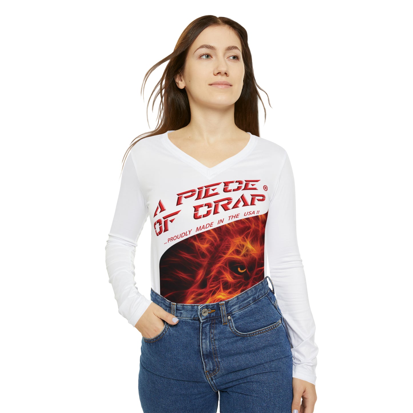 A Piece Of Crap Chic Long Sleeve V-Neck Tee - White