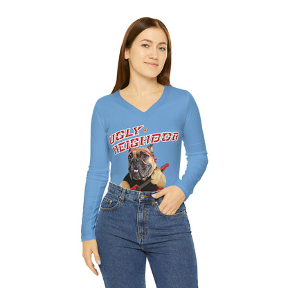 Ugly Neighbor II Women's Long Sleeve V-neck Shirt - Light blue