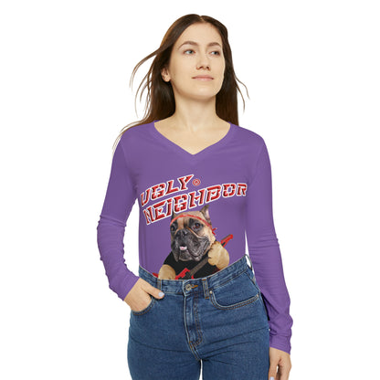 Ugly Neighbor Chic Long Sleeve V-Neck Tee - Light Purple