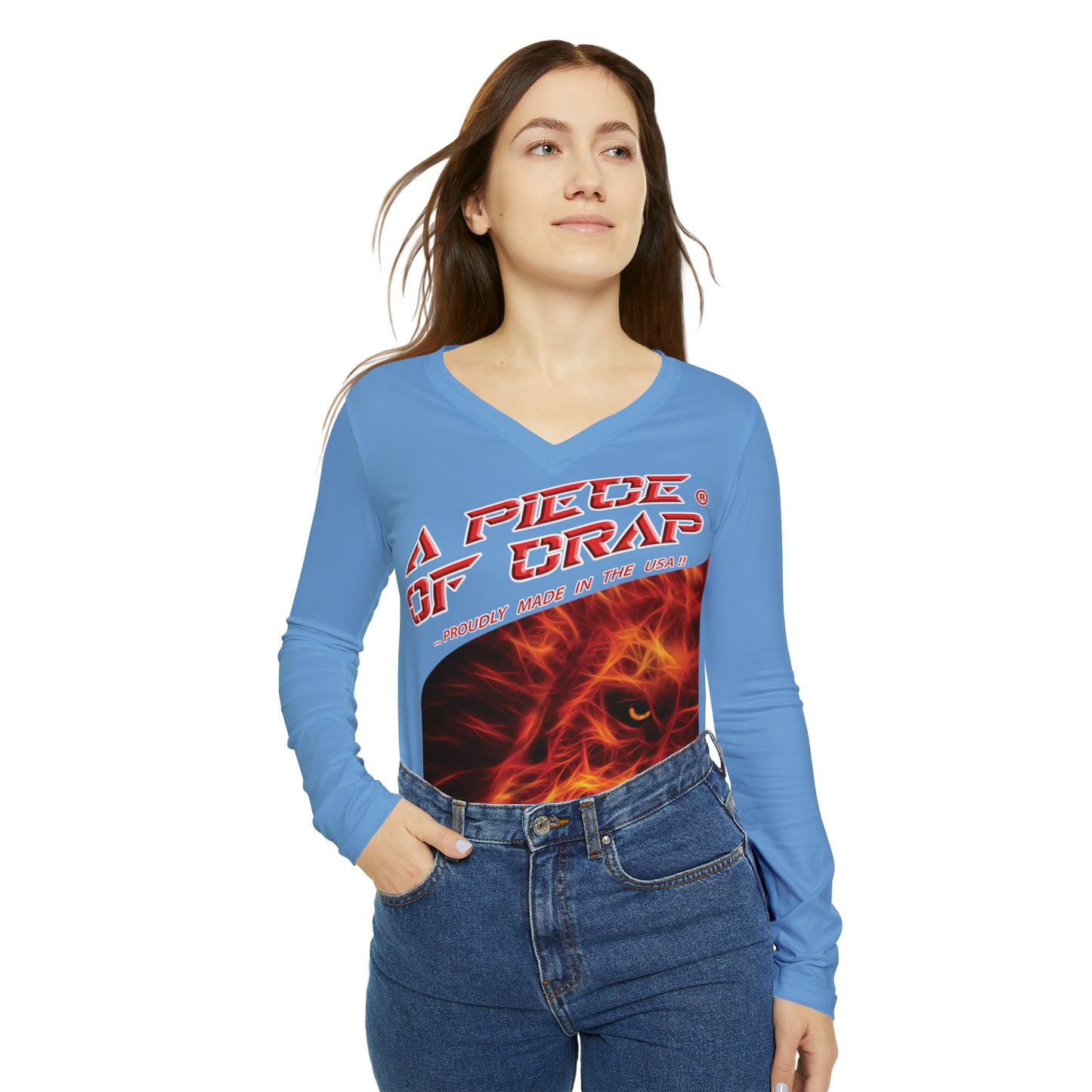 A Piece Of Crap Chic Long Sleeve V-Neck Tee - Light Blue