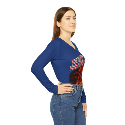 Crappy Birthday Chic Long Sleeve V-Neck Tee - Dark Blue