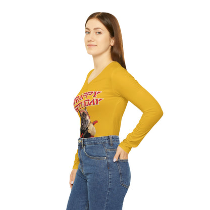 Crappy Birthday II Women's Long Sleeve V-neck Shirt - Yellow