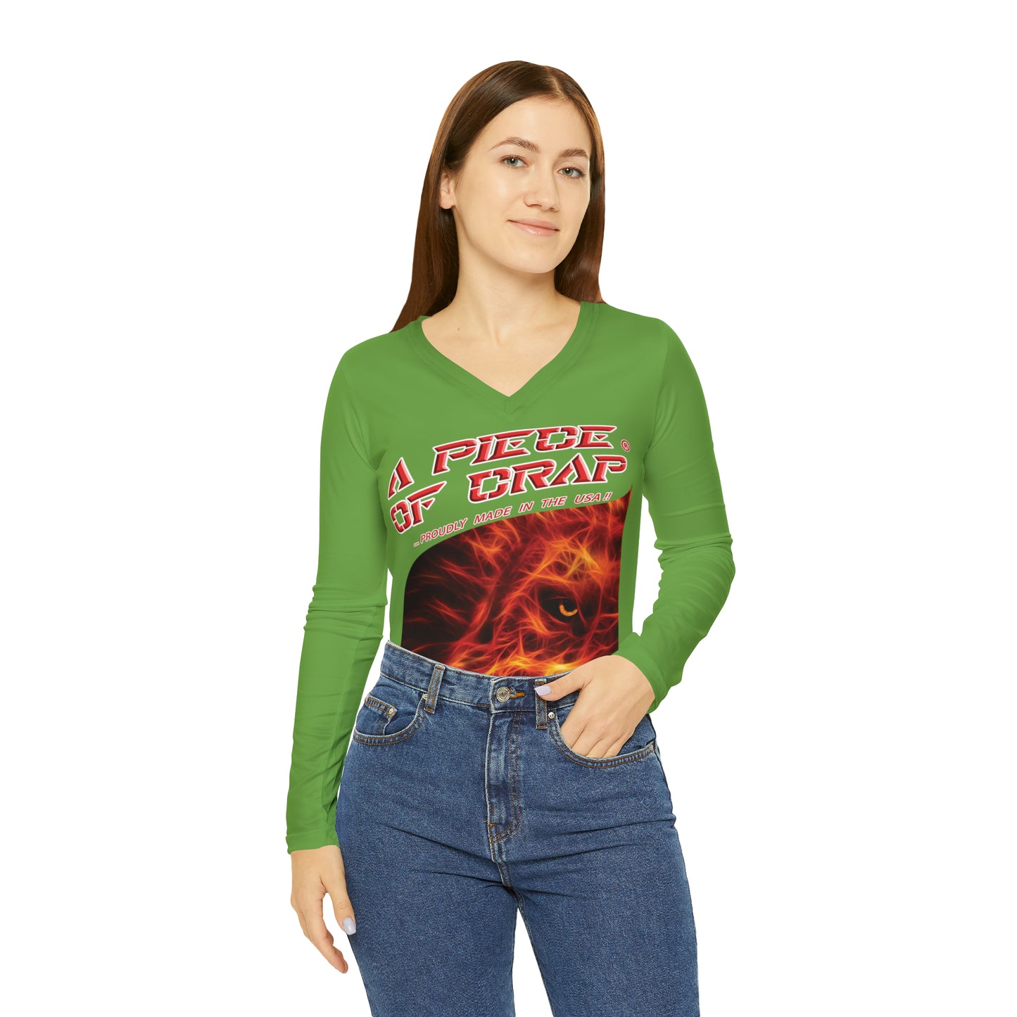 A Piece Of Crap Chic Long Sleeve V-Neck Tee - Green