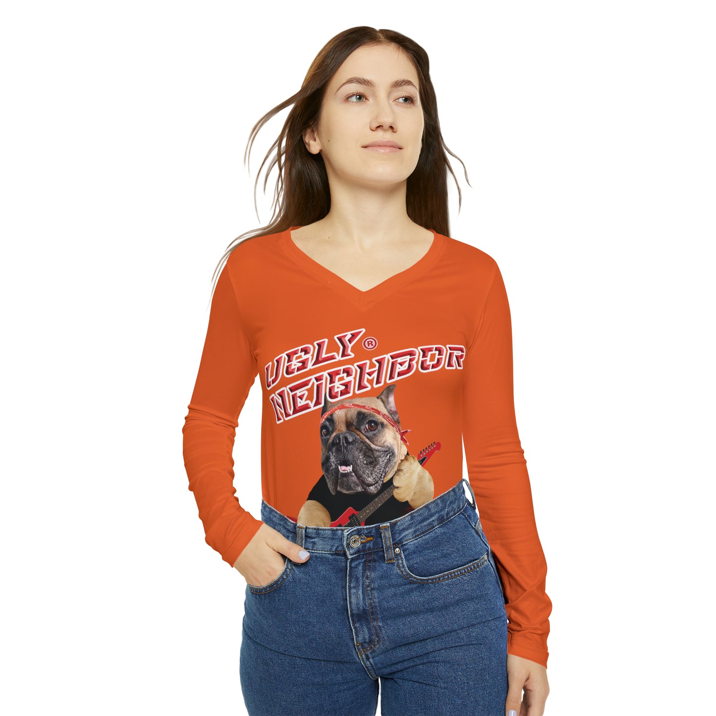 Ugly Neighbor II Women's Long Sleeve V-neck Shirt - Orange