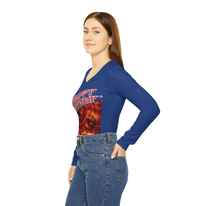 Crappy Birthday Chic Long Sleeve V-Neck Tee - Dark Blue