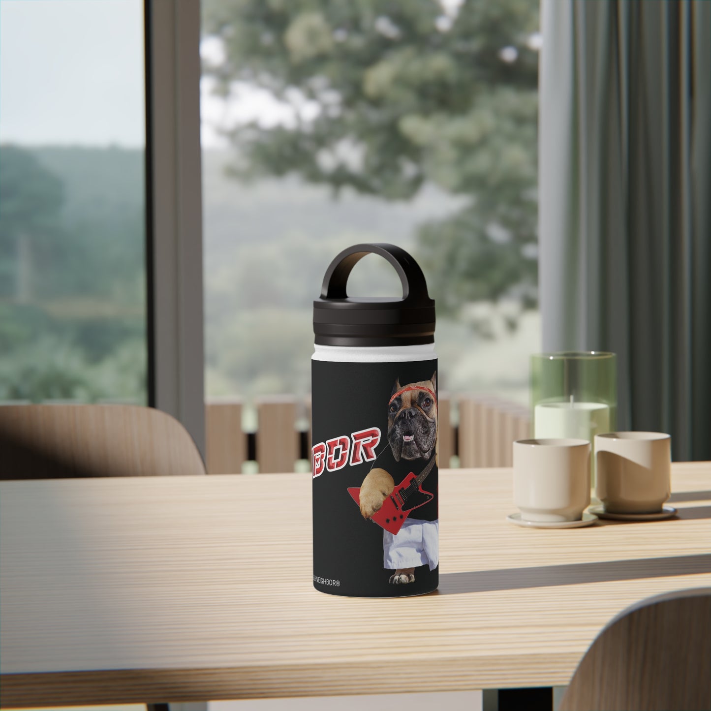 Ugly Neighbor Stainless Steel Water Bottle, Handle Lid