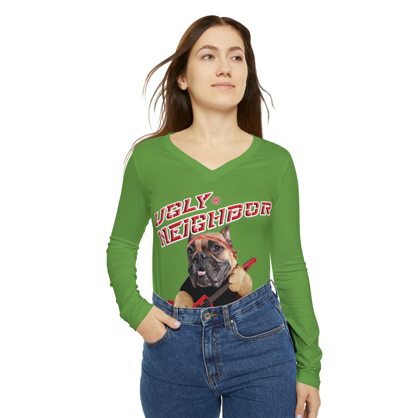 Ugly Neighbor Chic Long Sleeve V-Neck Tee - Green